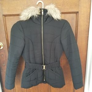 H&M Fur Hooded Parka Jacket, Black